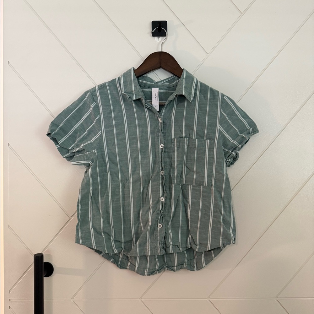 Auden Green and White Casual Button Down Shirt